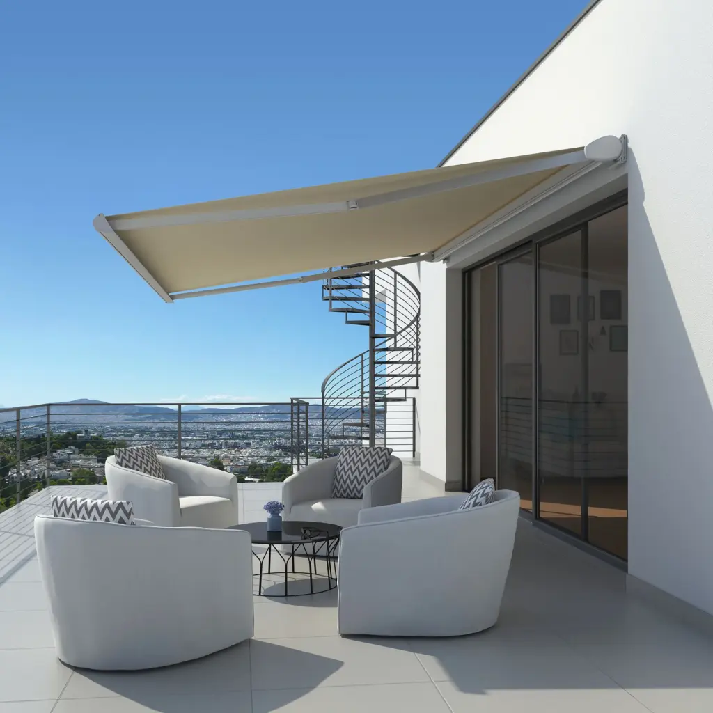 WOUNDWO Markise Trendline Smartbox über einer Dachterrasse